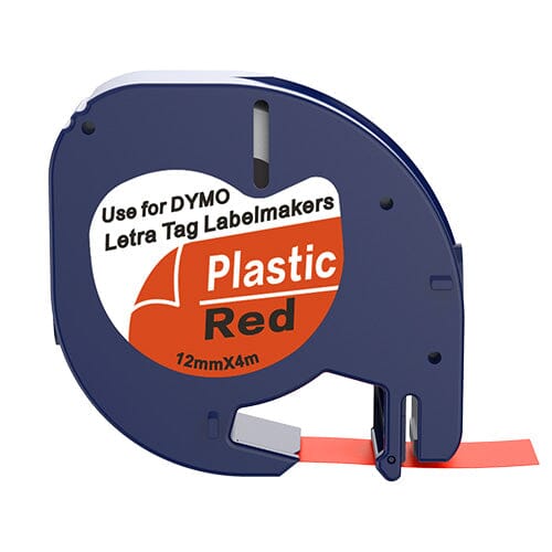 5 stk. Dymo 91203 sort på rød plastiktape 12 mm – S0721630 - Kompatibel