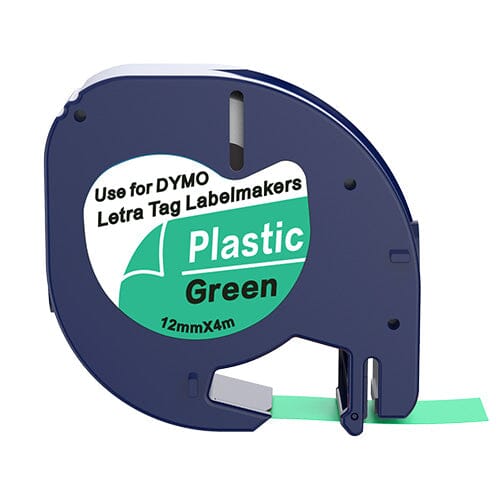 5 stk. Dymo 91204 sort på grøn plastiktape 12 mm – S0721640 - Kompatibel