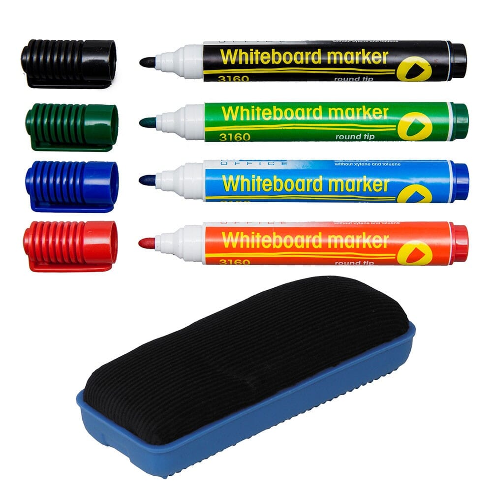 Whiteboard marker sæt med 4 farver og tavlevisker